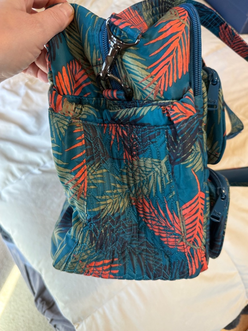 LUG Teal Tropical Leaf Travel Bag with Coral & Olive Accents - Picture 5 of 14